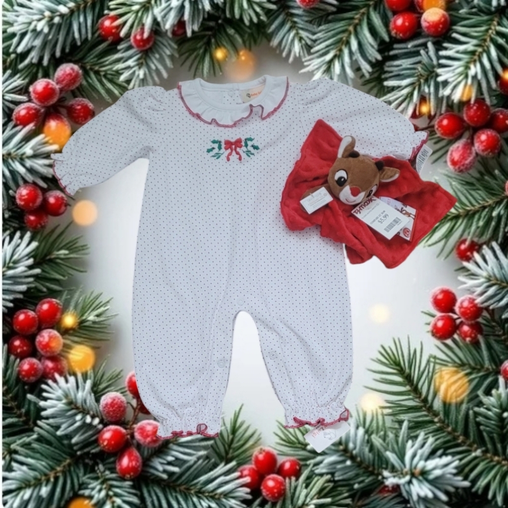 Baby Luigi Baby Romper With My 1st Rudolph Reindeer Snuggle Blanket